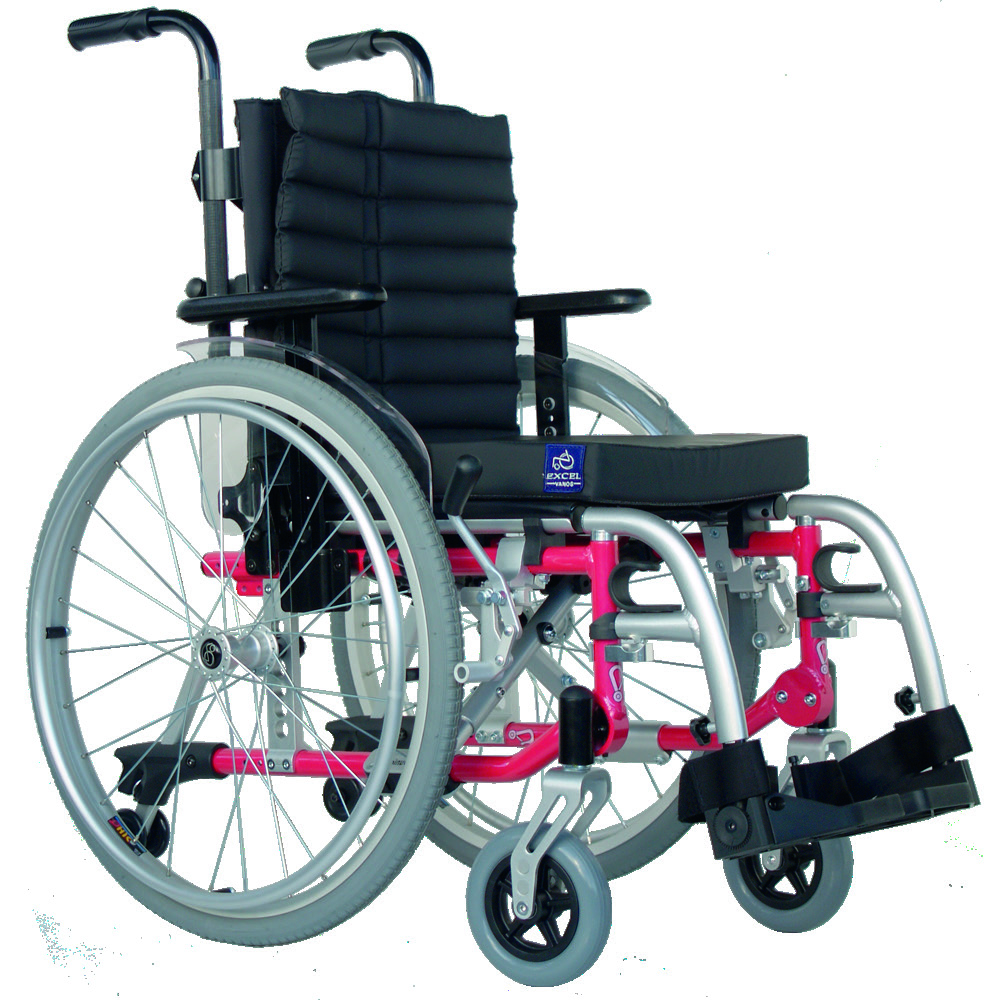 Excel G5 Modular Junior wheelchair with pink frame accents and black seating